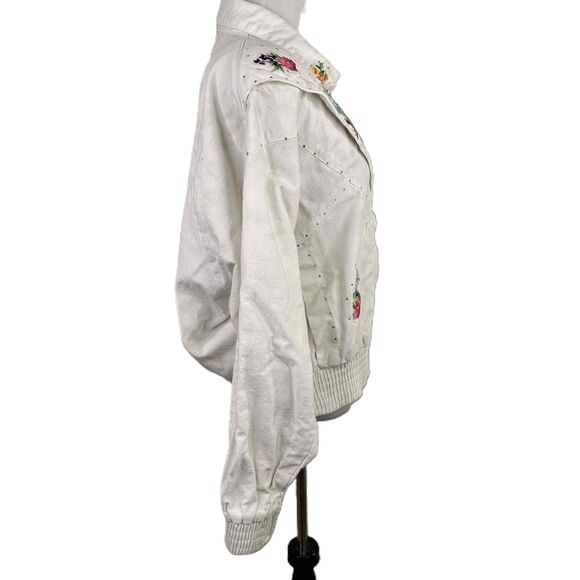 PADO Vintage Embroidered Floral 80s Sportswear Jean Jacket Size Small - Picture 6 of 9